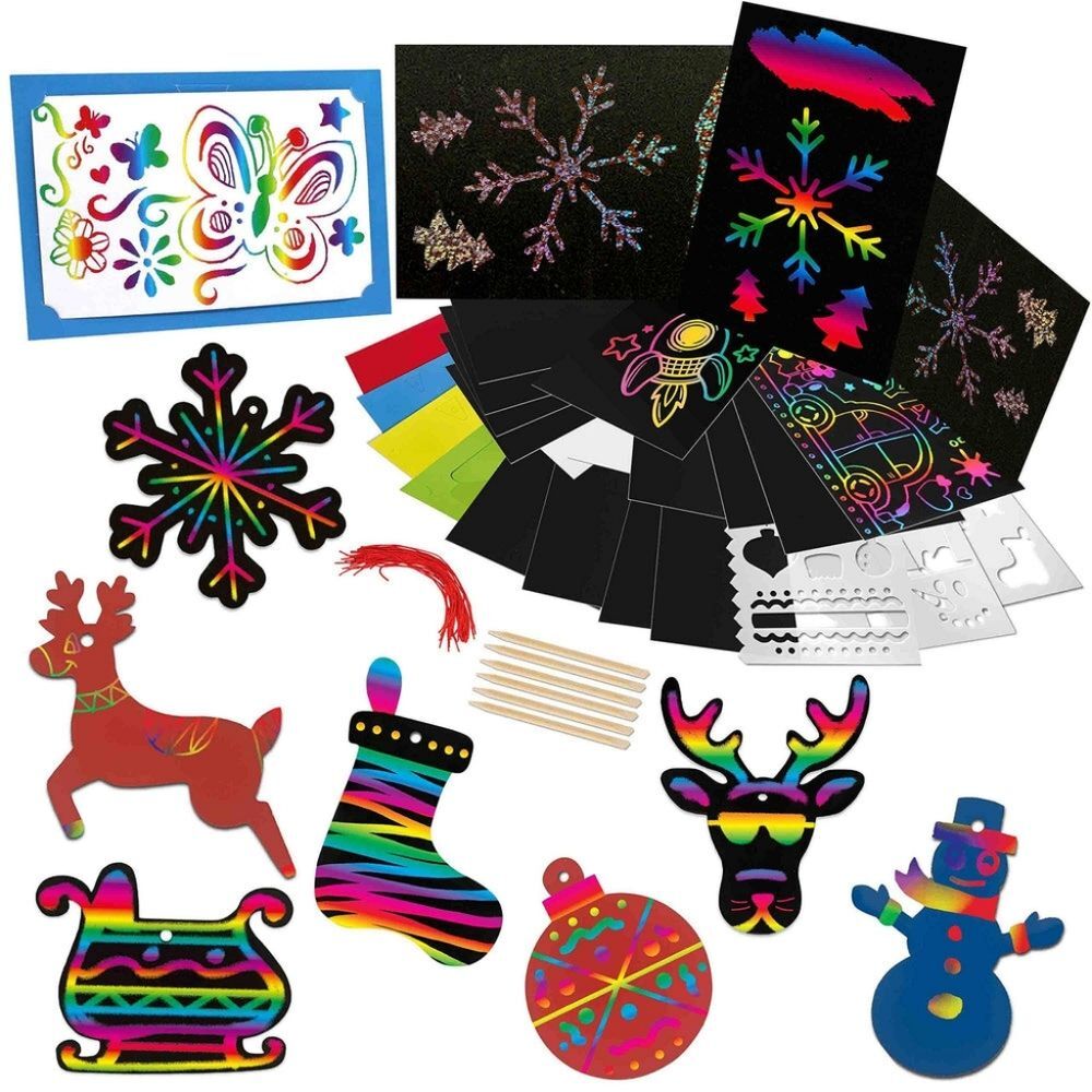 Joyin NIB 88pc Christmas Scratch Paper Arts & Crafts Kit-Recommended for ages 9+